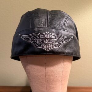Harley-Davidson Black Genuine Solid Leather Skull Cap Size Large